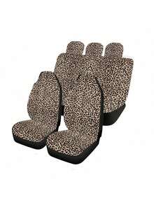 5-Seat Full Car Yellow Leopard Print Universal Car Seat Covers - Multicolor - View 6