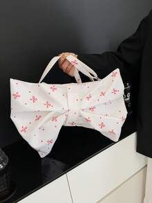 Niche Handbag & Shoulder Bag For Women, New Arrival Large Capacity Canvas Bag With Bow Design - Pink - View 2