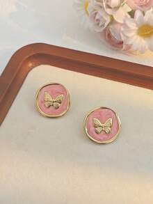 3 Pairs Earring Set, Vintage Enamel Butterfly Stud Earrings, Elegant Drop Oil Stud Earrings - Stainless Steel Hypoallergenic Jewelry, Enamel Butterfly Earrings Showcase Personalized Stainless Steel Jewelry - Multicolor - View 6