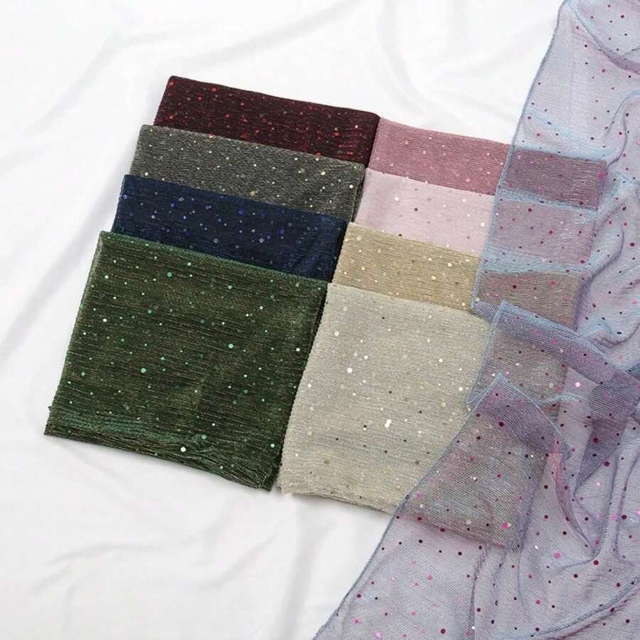 Transparent Breathable Hijab Lightweight Twinkling Sequins Hijab Shawl Women