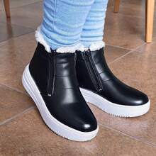 Casual Ankle Boots With Fur Lining - Boots With Fur - Warm Fur-Lined Ankle Boots - 黑色 - 查看 3