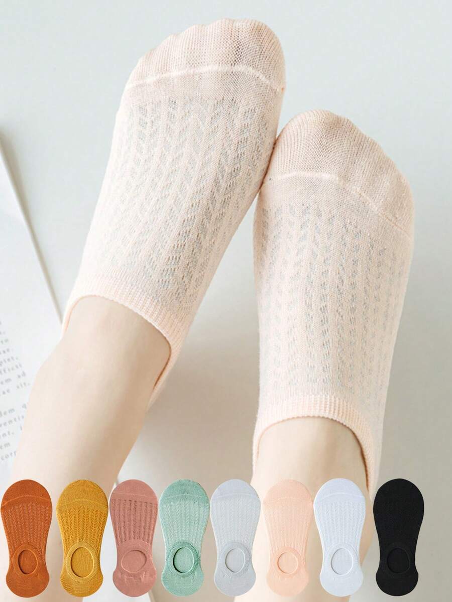 1/5/10 Pairs Of Women Invisible Summer Silicone Non-Slip Mesh Breathable Low Ankle No Show Boat Socks - Multicolor - View 1