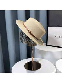 草帽大檐遮阳帽编织休闲沙滩帽时尚个性纯色波西米亚涤纶（聚酯纤维）防风防紫外线帽子春夏 - 帽子 - 查看 9