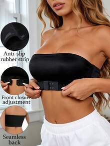 女士无肩带无缝前扣无钢圈防滑性感吊带文胸，露背无钢圈文胸 - 黑色 - 查看 3