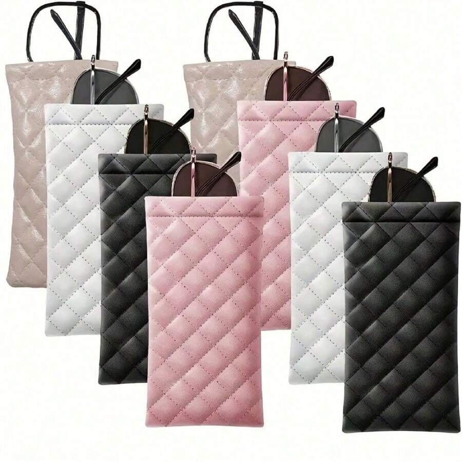 Portable Compressible Glasses Case For Men And Women - Multi-Functional PU Leather Storage Bag. Can Store Glasses, Mobile Phones, Coins, Eye Masks, Makeup Brushes. Suitable As A Makeup Bag, Storage Bag, Or Large-Capacity Cosmetic Organizer. - 粉色 - 查看 1