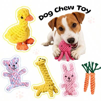 Colorful Handmade Woven Dog Rope Toys, Funny Animal Rope Toys, Cartoon Carrot Rope, Rabbit/Lion/Octopus/Elephant/Bear Plush Toys, Suitable For Training, Teeth Cleaning And Interactive Play For Medium And Small Dogs