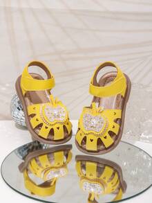 1双黄色闭趾休闲可爱儿童平底凉鞋，适合春夏、海滩、派对、送礼 - 黃色 - 查看 7