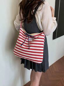 Estilo minimalista versátil y casual. Bolso de bandolera clásico de gran capacidad a rayas, modelo 2026 para mujer - Rojo - Ver 7