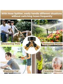 1pc/Set, Made Of Solid Copper, One-Piece Faucet Splitter With Waterproof Gasket, 3/4" Y-Type Hose Adapter, Garden Ball Valve Water Hose Splitter That Can Be Divided Into Two Bi-Directional Splitters, Threaded Connection, Kit Includes 1/2" Quick Connector And Waterproof Tape, Suitable For Car Washing, Watering Garden, Park And Lawn. Accessories. - Multiple Styles - View 1