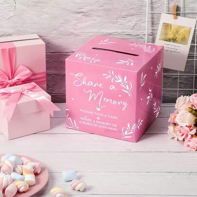 51 chiếc/1 bộ hộp đựng thiệp kỷ niệm màu hồng "Share A Memong", thích hợp làm thiệp mời sinh nhật, thiệp bốc thăm may mắn, thiệp tốt nghiệp, thiệp tựu trường, thiệp lễ hội, và cũng có thể dùng để trang trí bàn tiệc tiết lộ giới tính (1 hộp đựng thiệp + 50 thiệp chúc mừng)