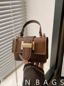 Fresh Casual Chic Chain Shoulder Bag, Small Square Handbag For Young Women - Coffee - View 1