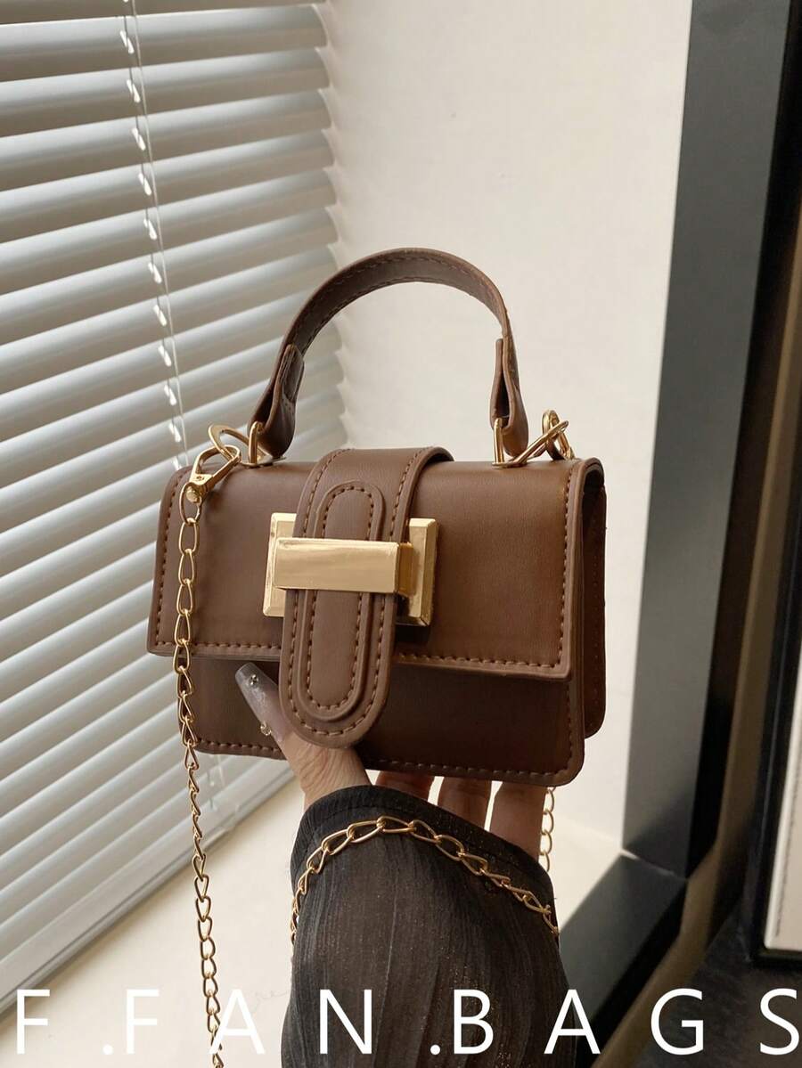 Fresh Casual Chic Chain Shoulder Bag, Small Square Handbag For Young Women - Coffee - View 1
