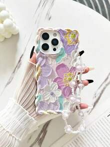 Painting Floral Painted Braided Wave Edge Minimalist Elegant TPU Painted Shockproof Phone Case With Beaded Bracelet Accessory, Compatible With IPhone 17pro/17Air /17/17promax 16/11/16pro/16plus/16promax/16e/15Promax/13/14/12/XS/XR/7G/8PXR /7/8, 15Promax, 13, 14, Soft Case, P12, X, 12/14 Painted TPU Shockproof Soft Case - Multicolor - View 3