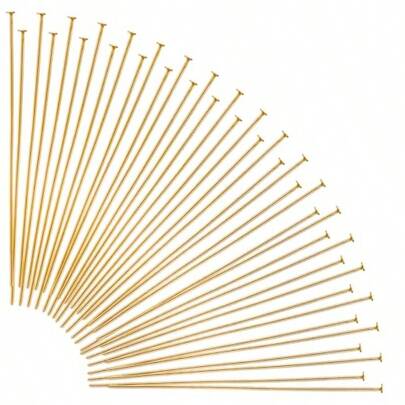 200Pcs Flat Head Pins For Jewelry Making 2 Inch Gold Flat Head Pins T Headpins For Jewelry Making DIY Craft Earring Bracelet Necklace Pendant Supplies