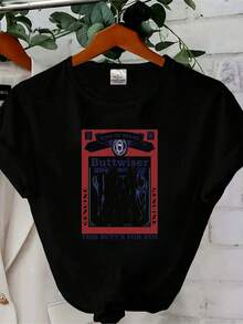 Camiseta de mujer con estampado vintage Buttwiser, camisa L 90s 00s, parodia "This Butt's For You" Y2k, de manga larga - Negro - Ver 1