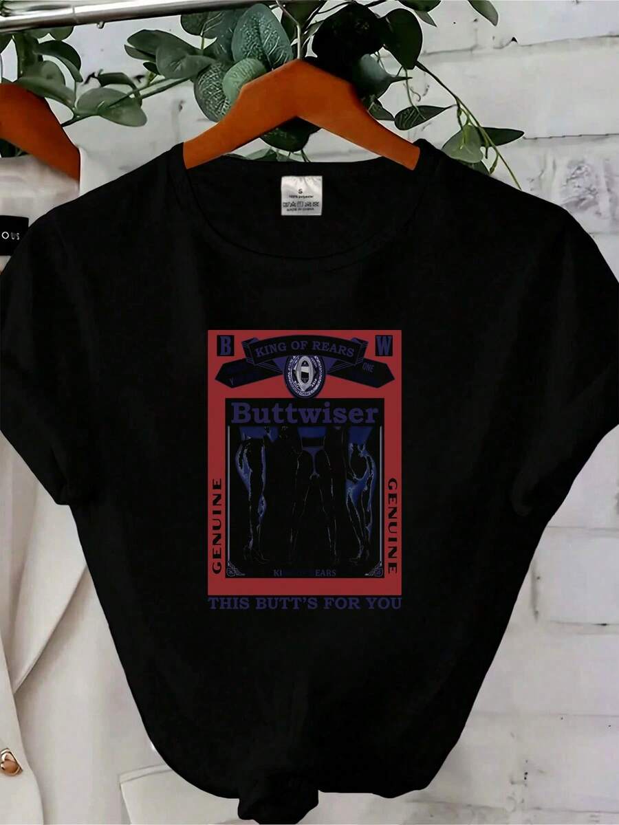 Camiseta de mujer con estampado vintage Buttwiser, camisa L 90s 00s, parodia "This Butt's For You" Y2k, de manga larga - Negro - Ver 1