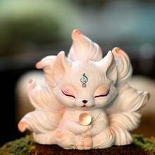1pc Charming White Nine-Tailed Fox Statue With Green Gemstone - Exquisite Resin Home Decor, Suitable For Office, Car Or Gift, Creative Decoration | Imaginative Design | Cute Animal Statue, Figurine Home Decor (Color Random) - Multicolor - View 1