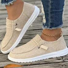 Women's Breathable Linen Slip-On Shoes - Casual Comfort Flat Sneakers For Daily Wear Linen/Cotton Blend Slip-Ons - Lightweight Comfort Casual Shoes For Women Adjustable Drawstring Slip-On Sneakers - Breathable Casual Flat Shoes For Women Neutral Tone Casual Slip-On Shoes - Breathable Lightweight Daily Footwear For Women Plus Size Breathable Slip-On Sneakers - Comfort Flat Casual Shoes For All-Day Wear - Beige - View 2