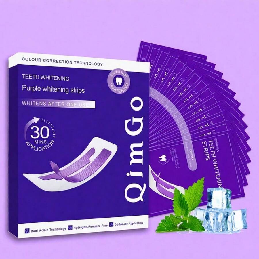 Tiras blanqueadoras de dientes de color púrpura + Adhesivo seco PAP+, Blanqueamiento de dientes, Tiras blanqueadoras, Limpieza profunda, Cuidado oral, Tiras blanqueadoras, Aliento fresco, Tiras blanqueadoras, Adecuado para viajes y uso en el hogar, Blanqueamiento púrpura, Adhesivo seco - Morado + PAP + Adhesivos secos + Tiras blanqueadoras de dientes - Ver 1