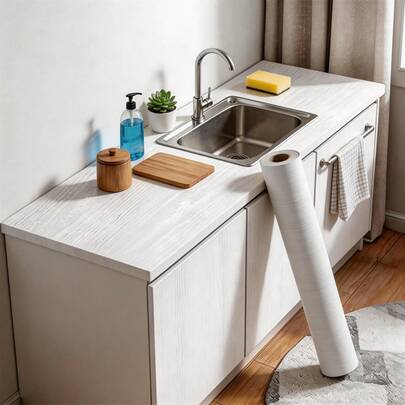 Sticky Back Plastic White Vinyl Wrap Wood Effect Self Adhesive Wallpaper Waterproof Peel And Stick Wallpaper 40cm X 300cm For Decorative Kitchen Worktop Wall Table Furniture Stickers