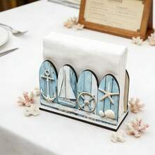 1/5 piezas Soporte de servilletas de madera con diseño de faro, estrella de mar y concha, en estilo náutico. Organizador vertical de toallas de papel para la cocina, mesa de comedor, decoración de playa y hogar. Solución de almacenamiento minimalista y moderna para la mesa. Regalo perfecto para inauguración de casa y organización del hogar. - Multicolor - Ver 8