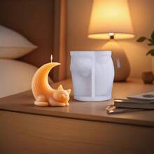 Silicone Mold For DIY Cute Cat & Moon Shaped Candle, Candle Making Mold - White - View 2