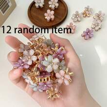 12个/6个套装 精致闪亮迷你彩色甜美花朵发夹，公主风发夹，时尚发夹，仙女般花朵小爪发夹，可固定刘海和碎发，适合女性日常佩戴、派对和节日发型，是送给女孩的完美礼物 - 彩色 - 查看 10