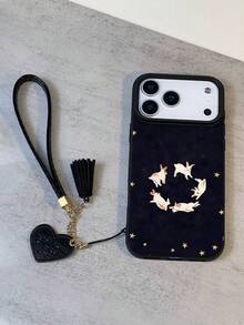 1个新款极简时尚个性化星兔图案防水防震防滑高品质磨砂软手机壳 + 时尚心形仿皮挂绳手链，兼容，送给朋友、家人、情侣、生日、节日的绝佳礼物 - 彩色 - 查看 5