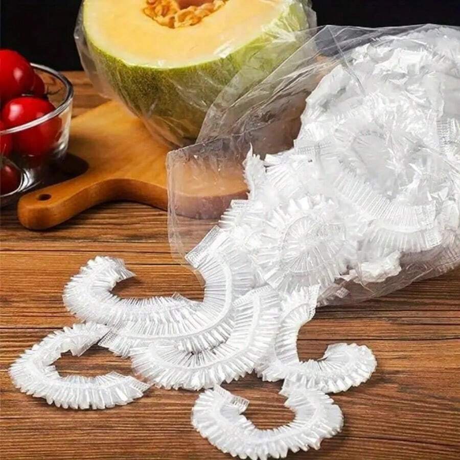 198 Pieces Of Disposable Plastic Packaging - Stretchable Cling Film, Suitable For Bowls, Plates, Fruits, And Vegetables, Dustproof Freshness Cover - 白色 - 查看 1