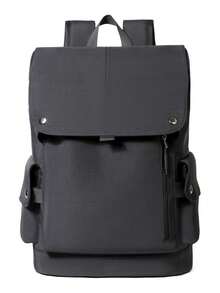 1 Pc Stylish Roll-Top Large Capacity Backpack. Multi-Compartment Storage Backpack With Laptop Compartment & Front Zipper Pocket. Durable Water-Resistant Fabric Travel Backpack With Luggage Strap. - Black - View 3