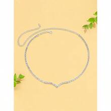 1pc Silver Minimalist V-Shape Necklace With White Rhinestones, Versatile Elegant Diamond Choker Necklace For Women - 銀色 - 查看 2