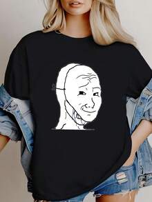 T-shirt da donna con stampa NUOVA EDIZIONE LIMITATA, divertente e frustrata, maglietta con meme Wojak "I AM FINE", taglie dalla S alla 5XL - nero - Visualizzare 1