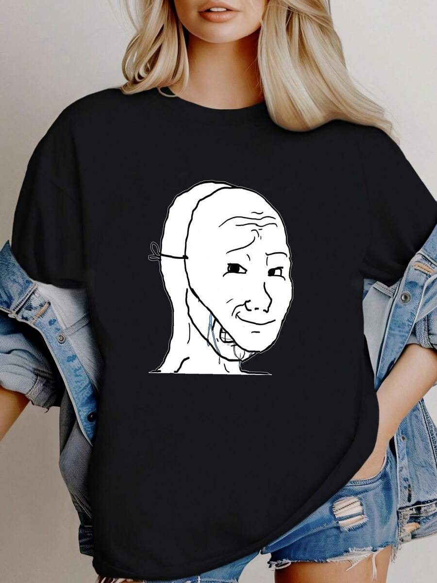 T-shirt da donna con stampa NUOVA EDIZIONE LIMITATA, divertente e frustrata, maglietta con meme Wojak "I AM FINE", taglie dalla S alla 5XL - nero - Visualizzare 1