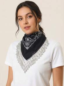 1条女士复古优雅几何流苏方巾，波西米亚风格，适合宴会、派对、节日聚会 - 彩色 - 查看 1