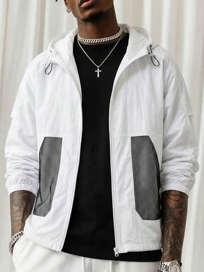 Men's Summer Anti-Theft Mesh Design Loose Fit Hooded Sunscreen Jacket - Anti-Tear, Water-Repellent, Lightweight Quick-Dry, Soft & Skin-Friendly, Breathable, Scratch-Resistant, UV-Protection, Suitable For Outdoor Sports And Beach Activities