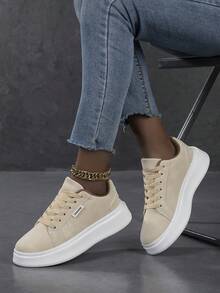 2026 New Women's Lace Up Casual Shoes, Sports Shoes, White Shoes, Women's Shoes, Skateboarding Shoes, Lightweight Street Board Shoes - Beige - View 4