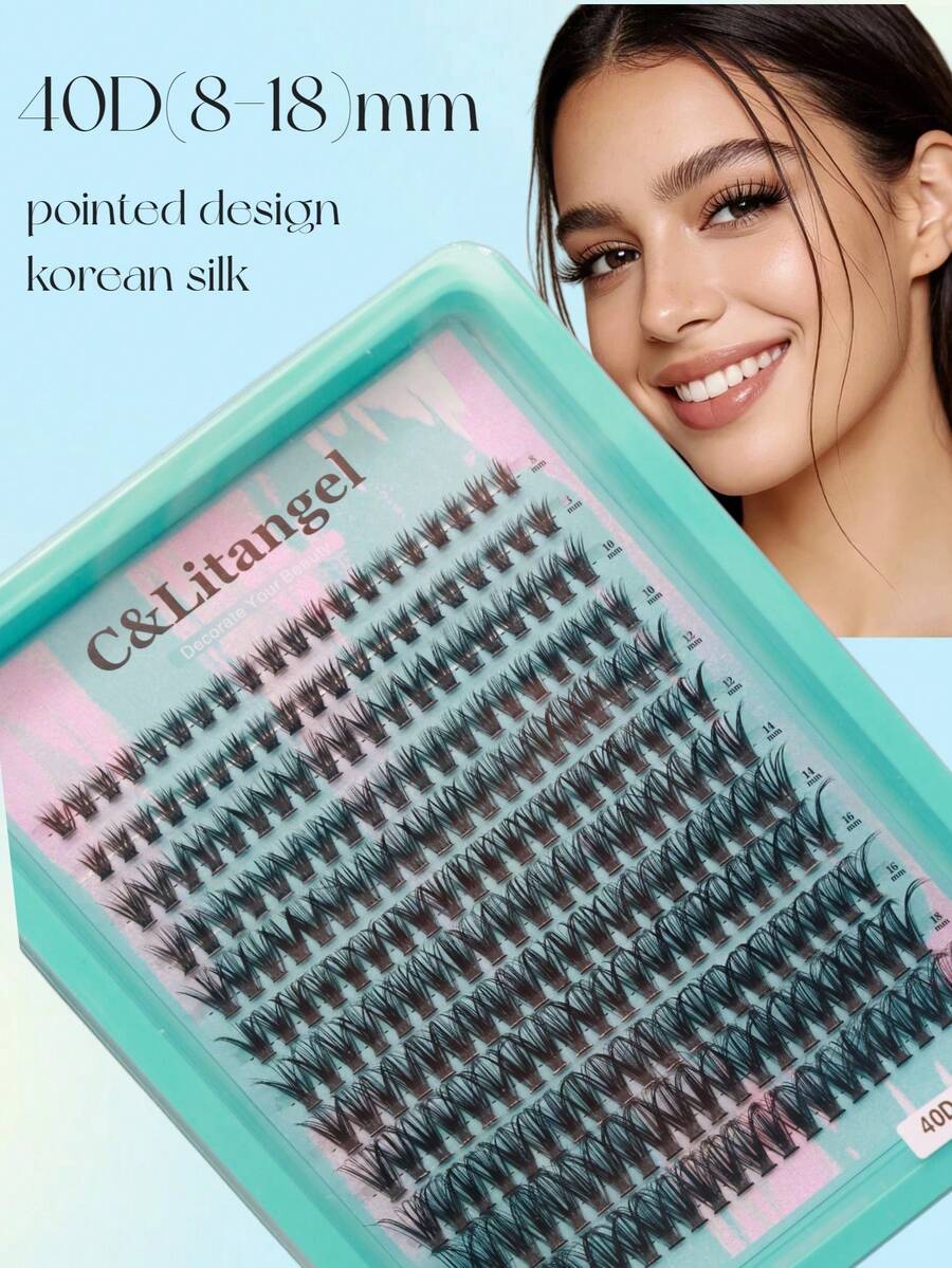 240 Stück DIY Wimpernverlängerungs-Set, 40D (8-18)mm natürliche flauschige Büschel-Wimpern, D-Curl natürlich gekräuselt, einfache DIY Wimpernverlängerung für Anfänger, C/D gemischte Länge, Salon-Niveau Effekt zu Hause, voluminöse Büschel-Wimpern, weich & leicht, geeignet für Alltag & Party - D - Übersicht 1