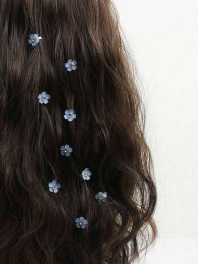 10个水钻珍珠花朵发夹编织发夹女士发饰婚礼珍珠花朵发饰夏季海滩海滨度假发饰配饰发夹花朵