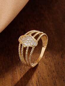 1pc Elegant Wishbone Shaped Zirconia Cuff Ring, Minimalist Luxury Feel, Suitable For Daily Wear, Parties, Recommended Gift - JZ6805 - View 2