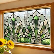 1/5 piezas Película de ventana con patrón geométrico de abanico. Reutilizable, impermeable, adhesivo estático para vidrio, adecuado para decoración de baño, dormitorio, oficina y cocina. - Multicolor - Ver 10