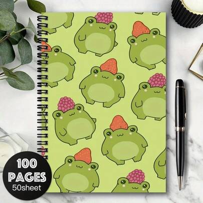 1ks jahodovo-malinový žabí klobouk toroidní spirálový zápisník, velikost A5, dárek, dárky pro ženy, zábavný dárek