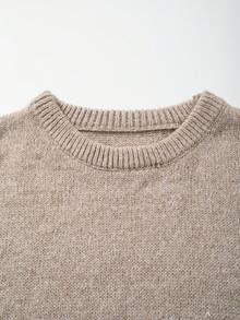 Autumn/Winter New Solid Color Loose Comfortable Retro Round Neck Commuting Sports Minimalist Unisex Casual Long Sleeve Knit Top - Apricot - View 8