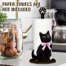 黑色猫形厨房纸巾架，木质厨房纸巾架，单层抹布架，立式厨房纸巾架，台面纸巾和保鲜膜分配器 - 彩色 - 查看 8