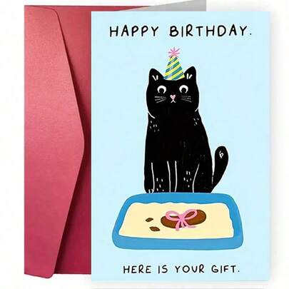 Zarfı ile birlikte 1 adet ilginç doğum günü kartı, erkek kardeş, kız arkadaş, aile, kedi severler, evcil hayvan sahipleri ve diğer özel günler için uygundur, tebrik ve esprili kutlama kartı içerir.