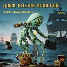 1128+Pcs Pirate Octopus Building Blocks Set, Detachable Structure, Adjustable Tentacles, Versatile Design, Decorative Collectible Bricks, Suitable For Home Decor And Office Desk, Exquisite Holiday Gift For Christmas, Halloween, Birthday - Multicolor - View 6