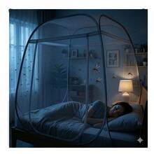 Mosquitera Plegable Gazebo Cama Fondo Completo Protección Contra Insectos Ligera Fácil de Instalar y Transportar Malla Blanca Dormitorio Hogar Camping Viaje Jardín al Aire Libre - Azul - Ver 5