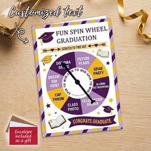 Trò chơi vòng quay may mắn tốt nghiệp tùy chỉnh, Trò chơi tiệc tốt nghiệp cá nhân hóa, Thiệp tốt nghiệp tùy chỉnh văn bản, Bao gồm thẻ trò chơi tốt nghiệp, Giấy chất lượng cao, Thiết kế màu tím vàng rực rỡ, Chất liệu bền, Phong cách tương tác vui nhộn, Bao gồm phong bì, Tốt nghiệp trung học, Tốt nghiệp đại học - Kiểu 1 - Xem 8
