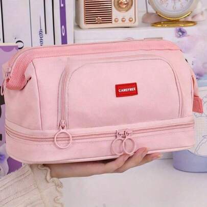 New Stylish Double-Layer Protective Pencil Case, Multi-Functional Large-Capacity Pencil Case, Durable, Spacious, Suitable For Both Men And Women. This Large-Capacity Stationery Bag Has Multiple Compartments And Is Ideal For Students Returning To School, And Also Suitable For Storing Office Supplies, Study Supplies, And Cosmetics - A Perfect Gift For Teenagers, Men, And Women.