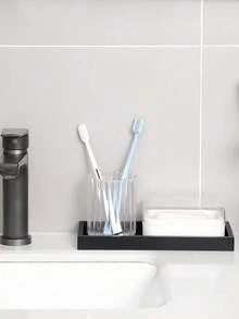 1个/2个装装饰长方形托盘,柔软硅胶收纳托盘,浴室盥洗台马桶托盘,最佳生日礼物,餐盘,厨房配件,厨房装饰,餐桌水果托盘,毕业礼物 - 黑色 - 查看 7