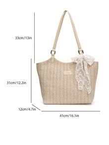 Bolso de mano grande de capacidad para viajes, bolso de hombro simple tejido para mujer, bolso de playa para vacaciones, nueva colección primavera/verano 2026 - Beis - Ver 3